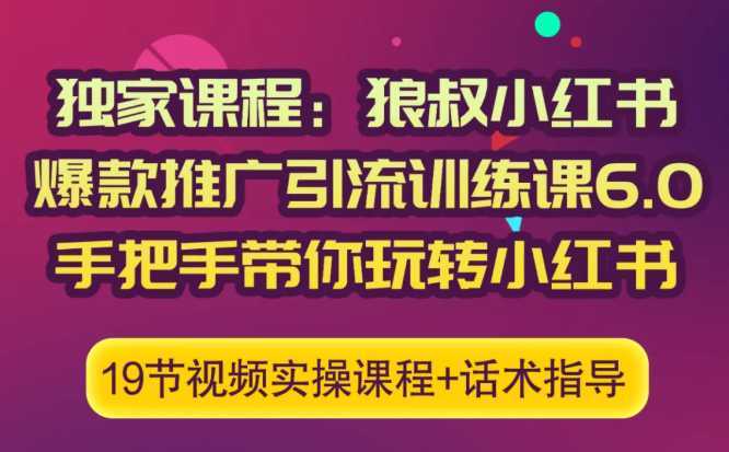 狼叔小红书爆款推广引流训练课6.0,手把手带你玩转小红书-课程网